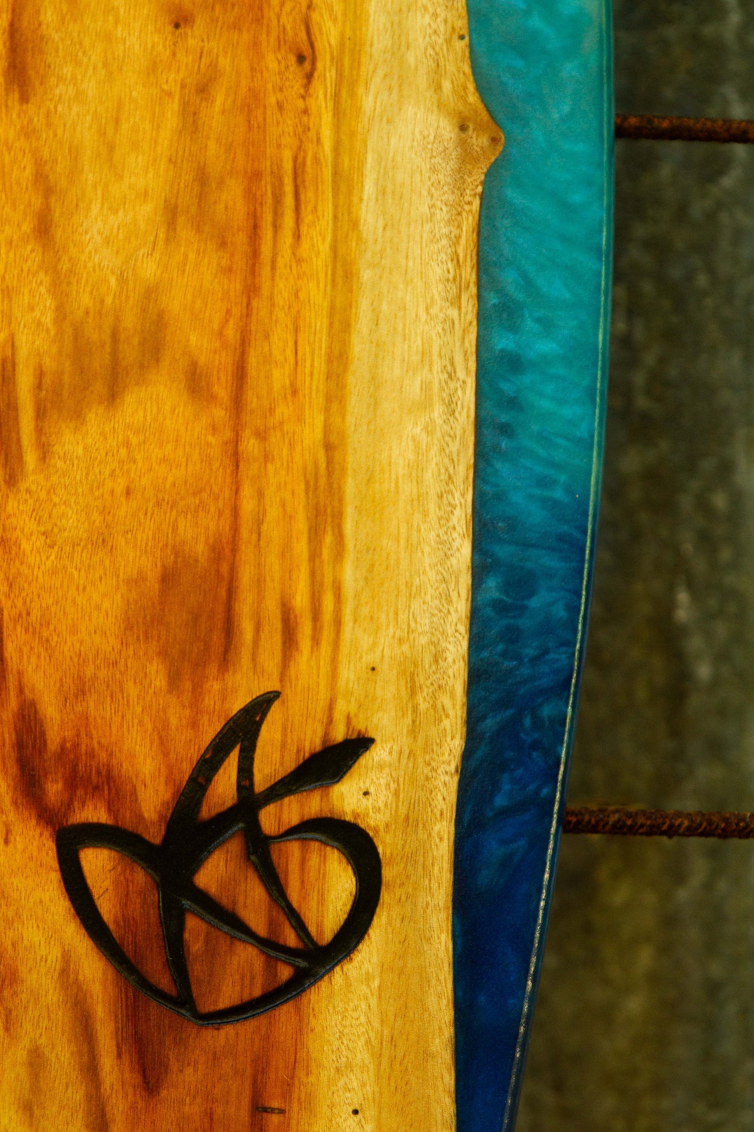 Handmade wooden Balance Board with resin artwork resin close up